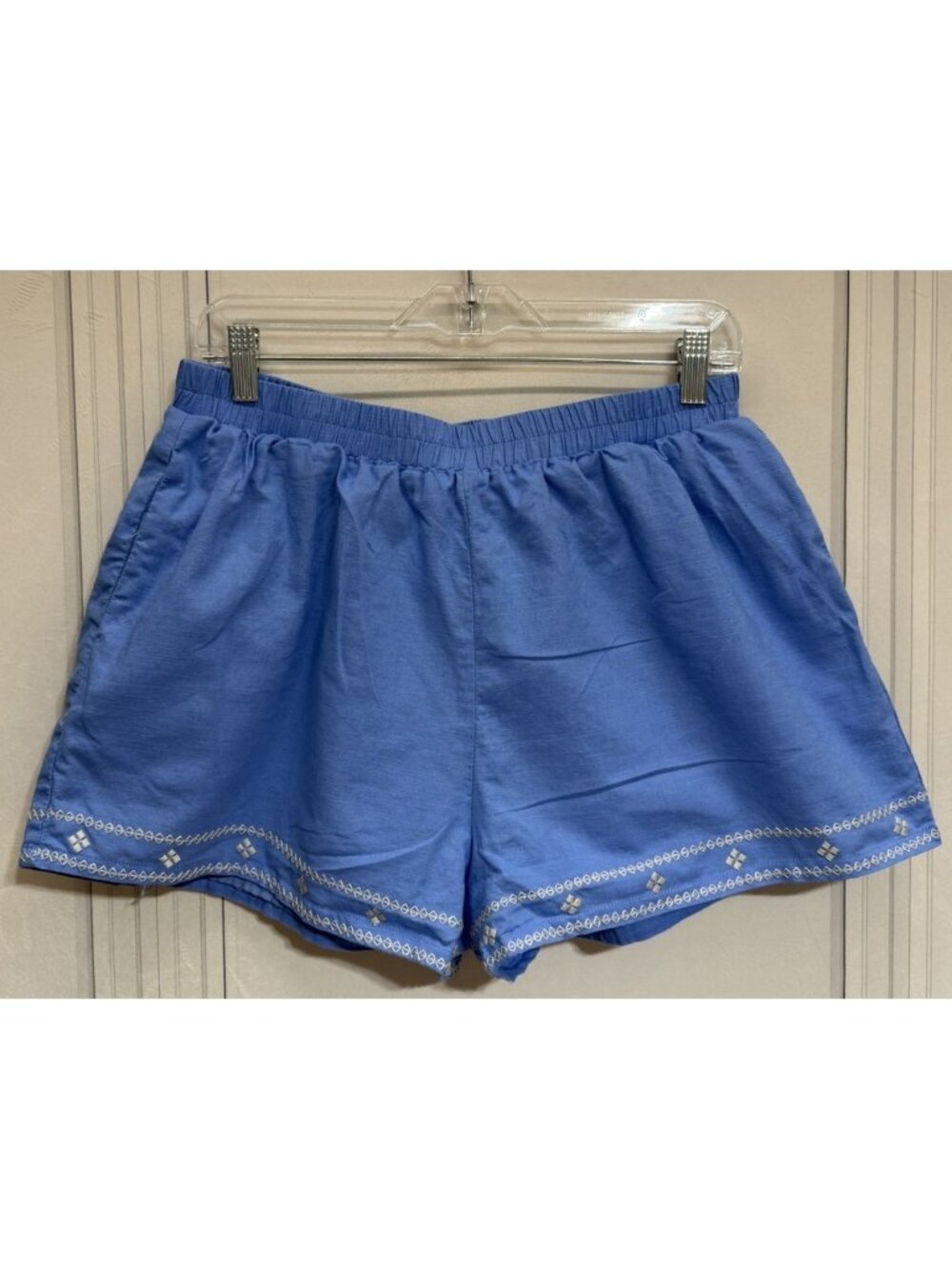 Mable by Anthropologie Embroidered Shorts Blue Sz Large Coastal Chic Preppy